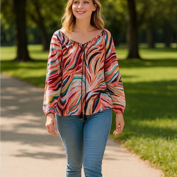 Marie Oliver Multicolor Tassel Lightweight Relaxed Top XS - Picture 1 of 6